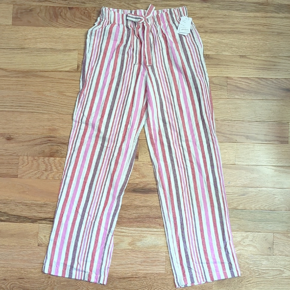 NWT Auden XS Pajama Pants 100% Cotton Pink Red Purple and White Striped Flannel